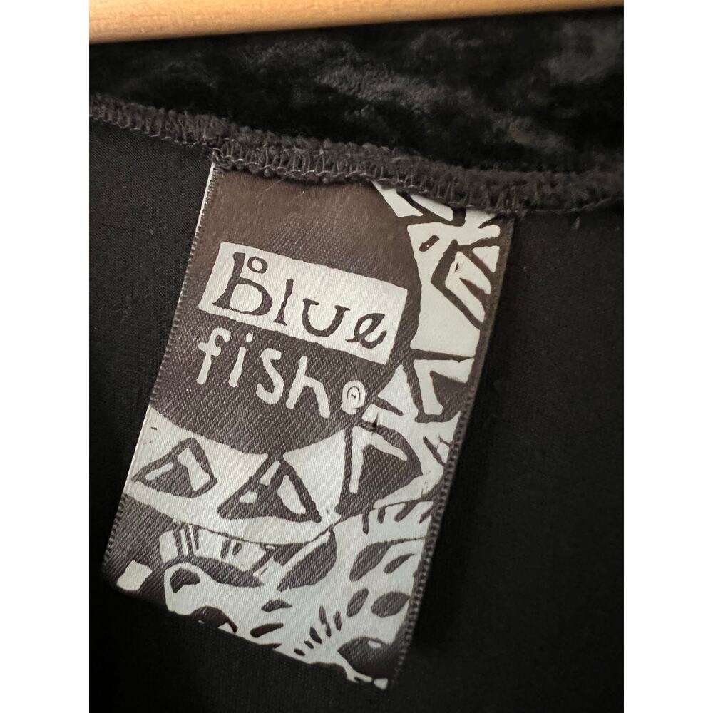 Vtg‎ 90s Blue Fish Set Crushed Velvet Black Printed Top Dress Skirt One Size / 1 - Picture 7 of 7